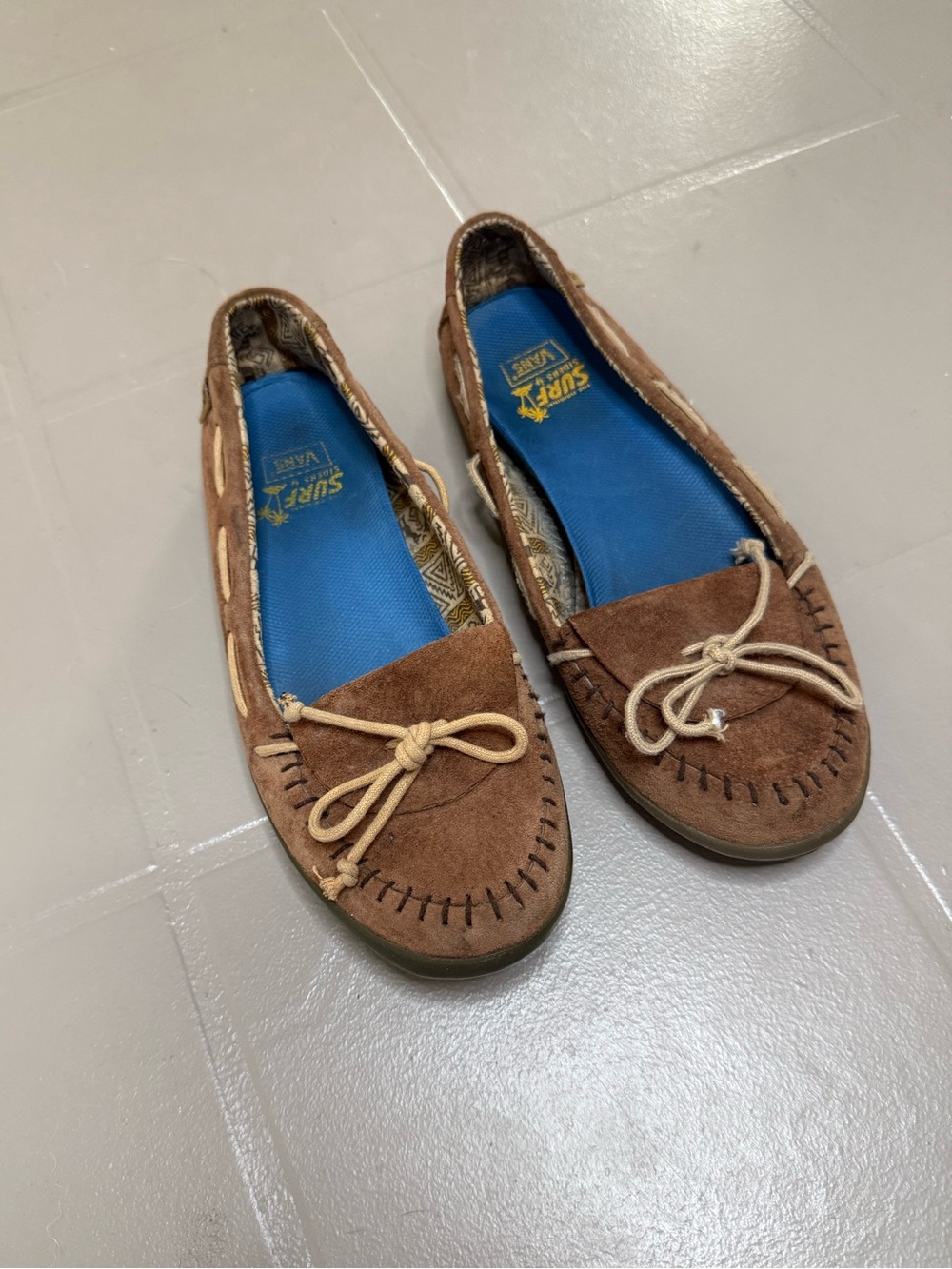 Vans Brown Suede Moccasin Flats with Blue Insole